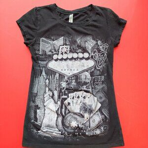 Reserved Las Vegas short sleeve T-shirt black graphic glittery women's size L